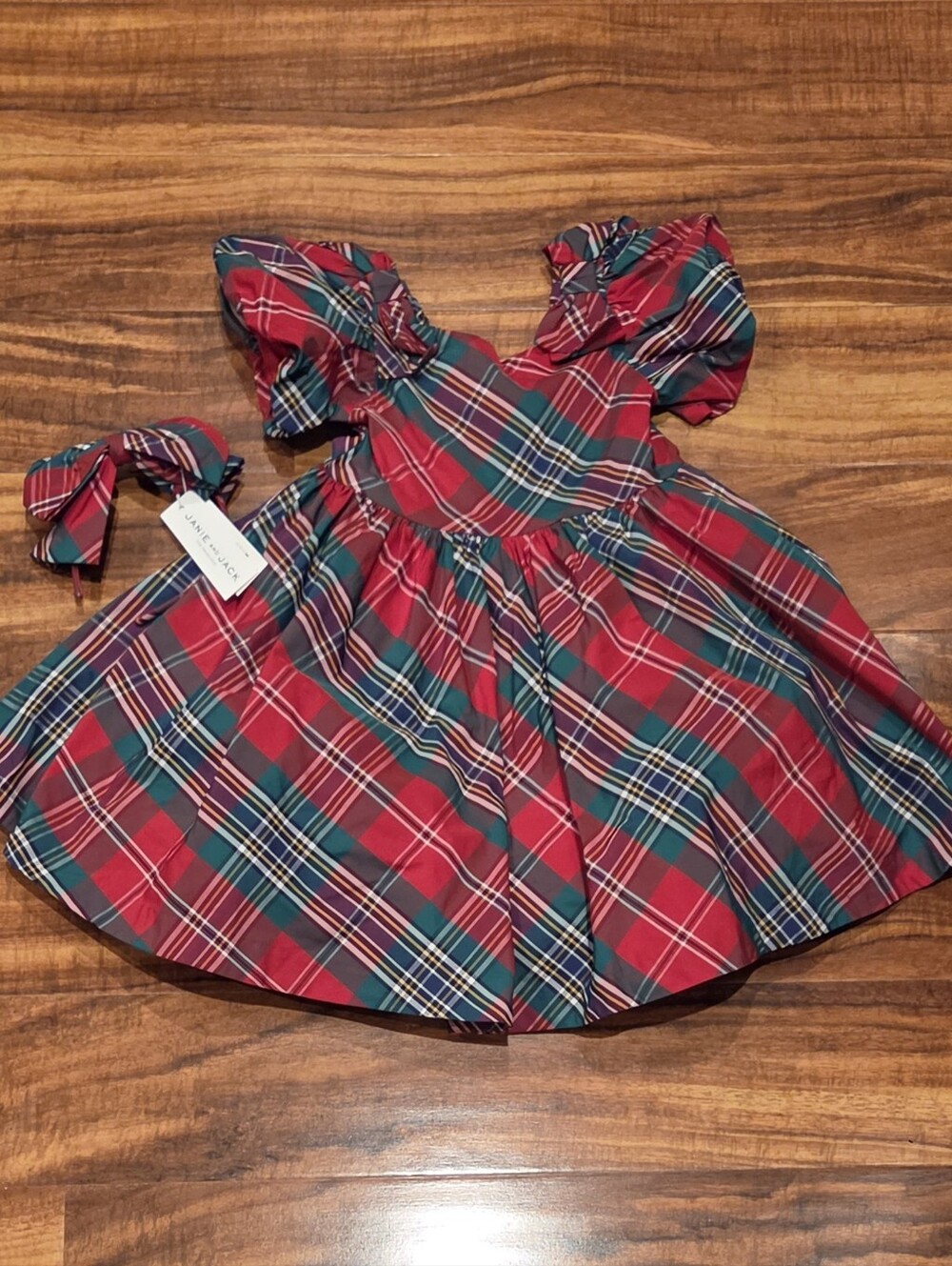 Janie and Jack NWT/EUC 3T Red Tartan Plaid Holiday Dress and Bow Headband